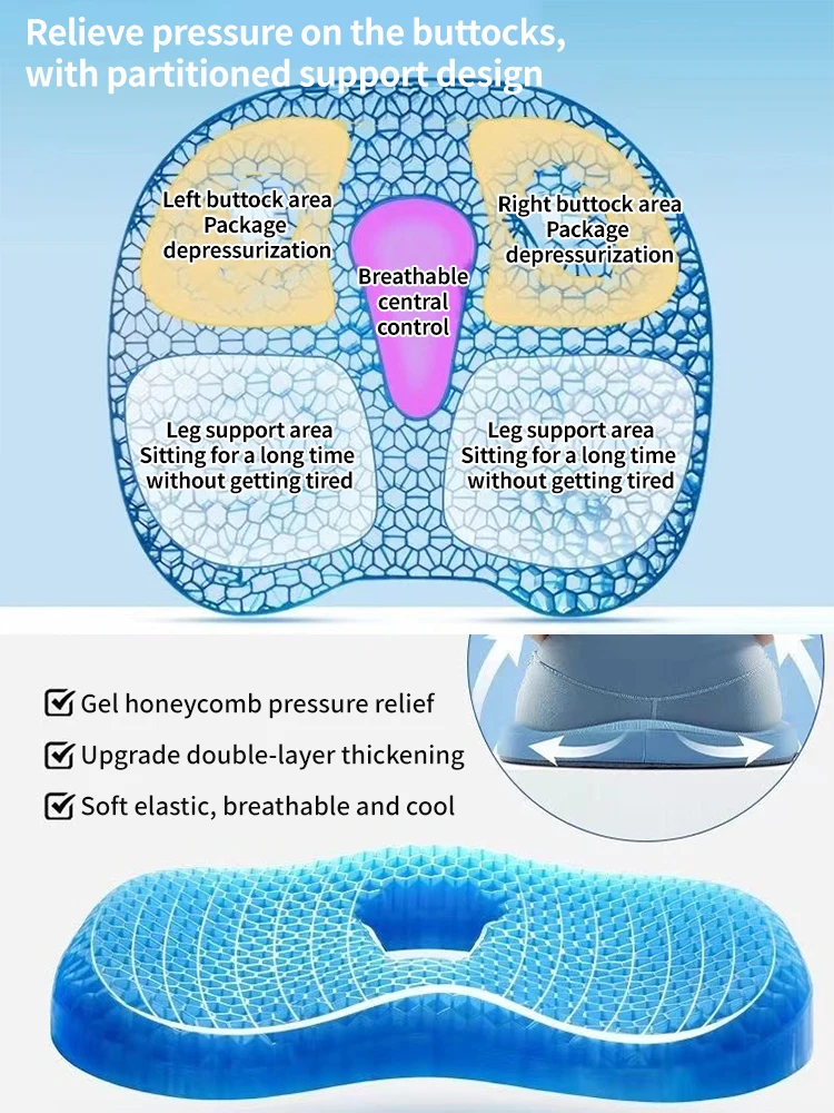 Żelowa letnia poduszka do siedzenia o strukturze plastra miodu Oddychająca poduszka chłodząca ulga w bólu pleców Krzesło biurowe Samochodowa