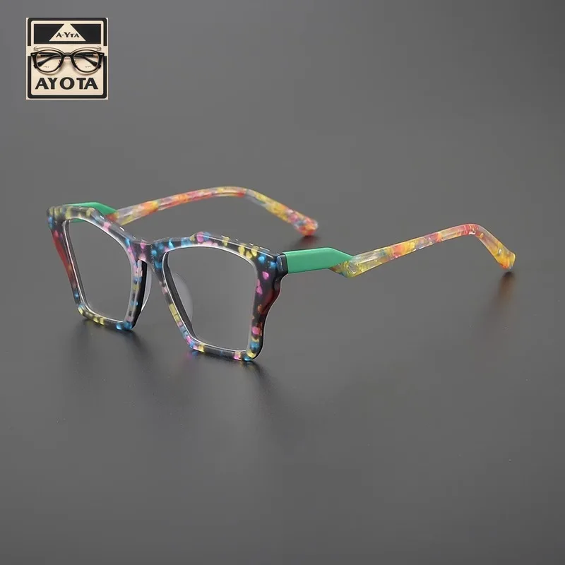 Fashion Color Blocked Large Frame Eyeglass Frame Women Designer Brand Retro Acetate Myopia Reading Men's Prescription Glasses