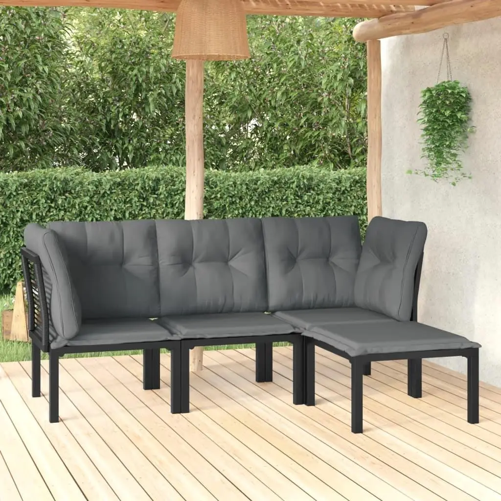 4-Piece Black & Gray Poly Rattan Patio Lounge Set for Outdoor Relaxation