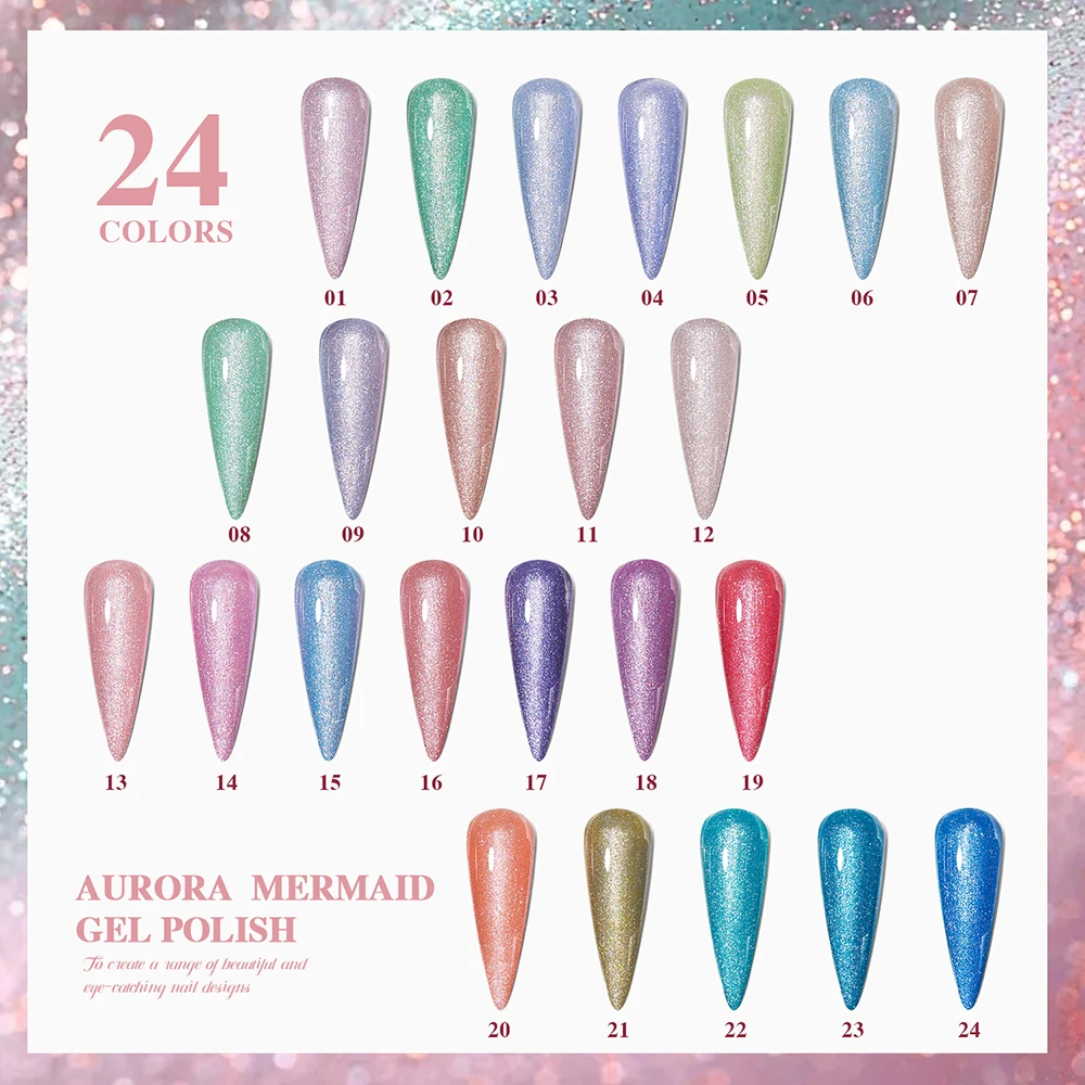 ヴェンディーニ TPO/HEMAフリー 24色/セット 変色オーロラ マーメイドジェルネイルポリッシュ UVパールシェルエフェクトネイルニス カラーカード付き
