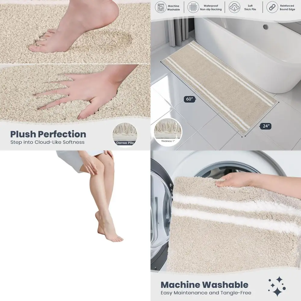 

Коврик для ванной 24 x 60 дюймов, нескользящий, машинная стирка, супервпитывающий, из микрофибры, мягкий, плюшевый, для ванной, душа, раковины - бежевый