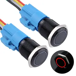 16MM Chwilowy przełącznik przyciskowy 12V-24V Pierścieniowy LED 1NO 1NC Wodoodporny (ON)-Off Czarna metalowa obudowa Przycisk Samoresetujący z drutem Soc