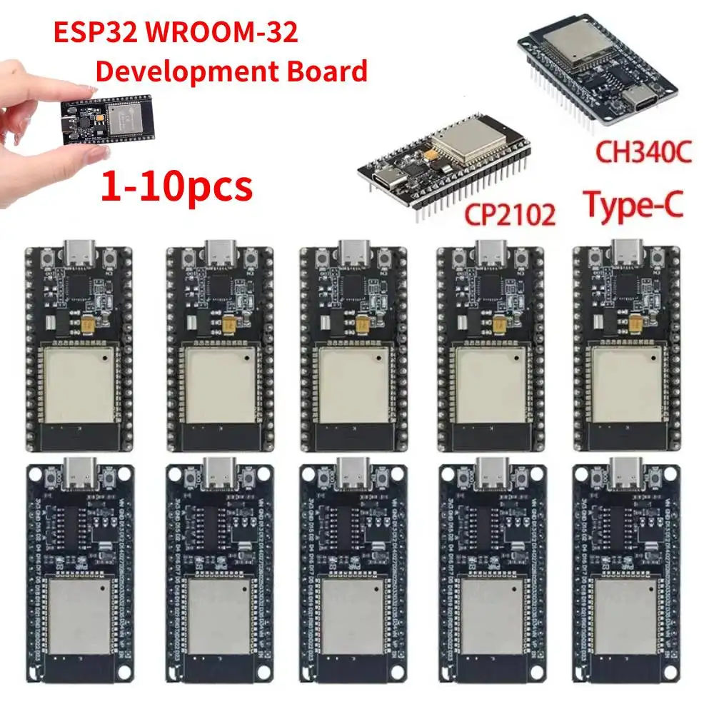 

ESP32 WROOM-32 Development Board TYPE-C CH340C/ CP2102 WiFi+Bluetooth Ultra-Low Power Consumption Dual Core Wireless Module