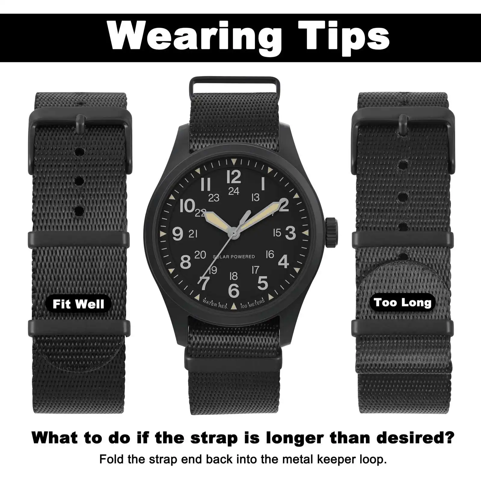 Wocci Ballistic Nylon Watch Straps 16mm 18mm 20mm 22mm 24mm Watchband for Men and Women Replacement Stainless Steel Buckle