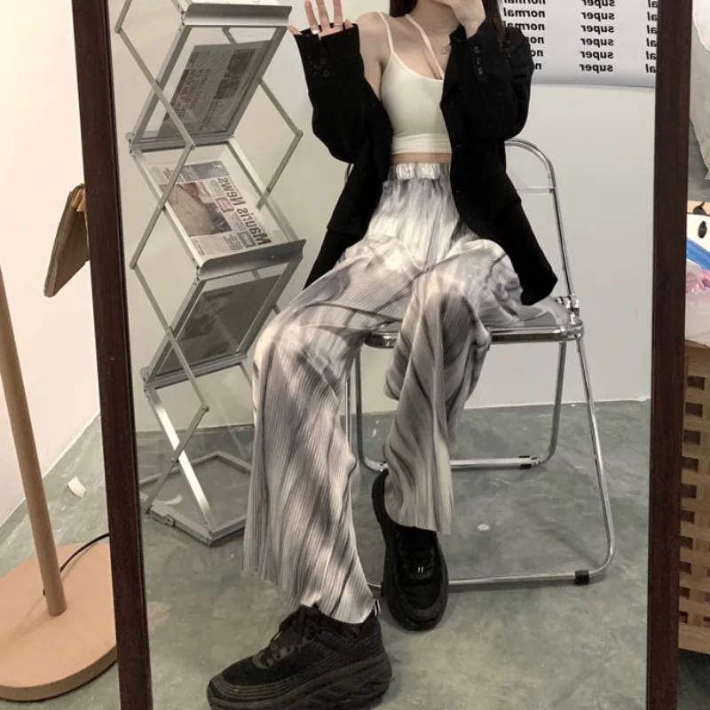 

Women Sweatpants Wide-legged Pants Korean Streetwear Pleated High Waisted Trouser Y2k Kawaii Clothing Pant Tie-dye Loose Clothes