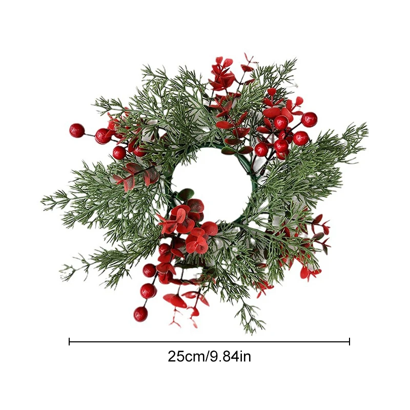 Christmas Candlestick Wreath Table Centerpiece Decor Artificial Leaves Candle Ring Candlestick Garland For New Year Home Decor