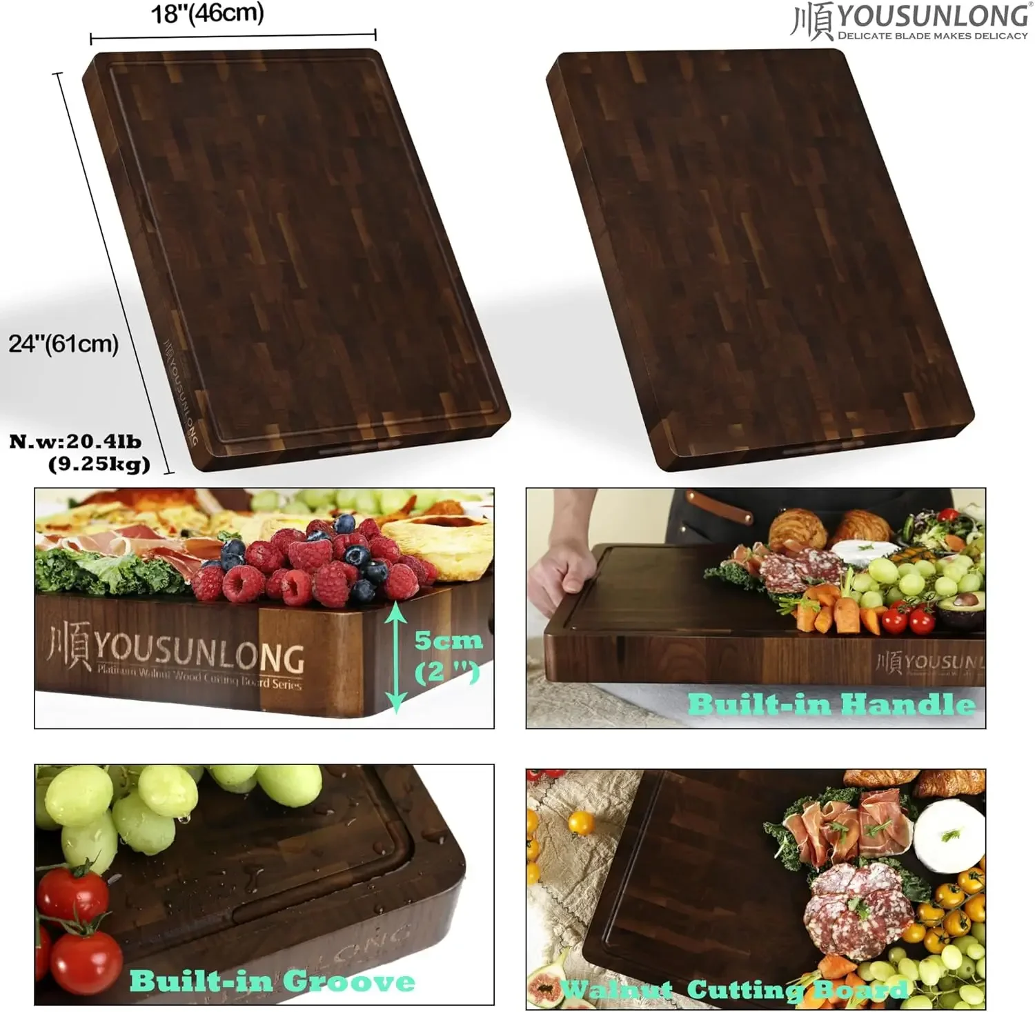 Tabla de cortar de bloque de carnicero de madera de nogal de grano de extremo grueso extra grande - 24 "L x 18" L x 2 "Th - Choppi de cocina sostenible