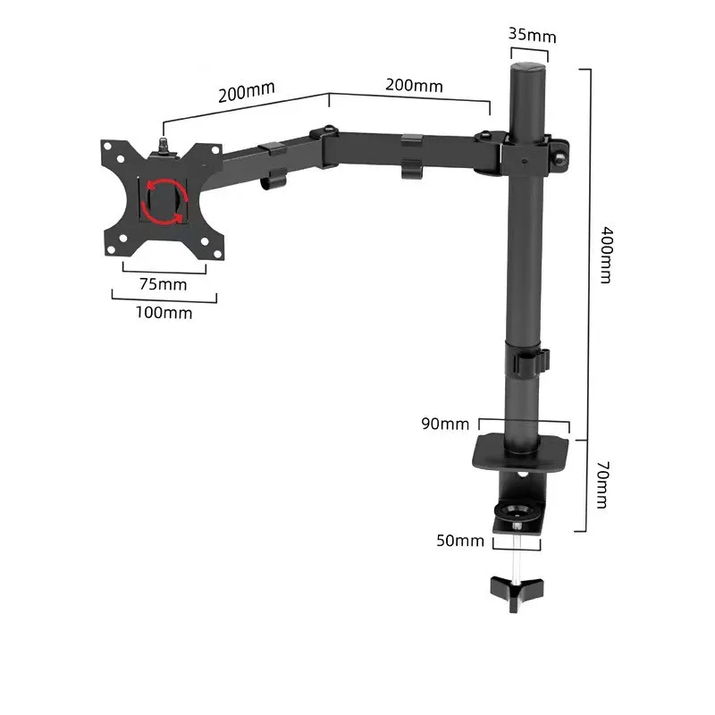Imagem -05 - Suporte do Braço do Monitor Totalmente Ajustável Montagem de Mesa Única Suporte do Monitor com Braçadeira e Base do Grommet Vesa 75x75 mm 100x100 mm