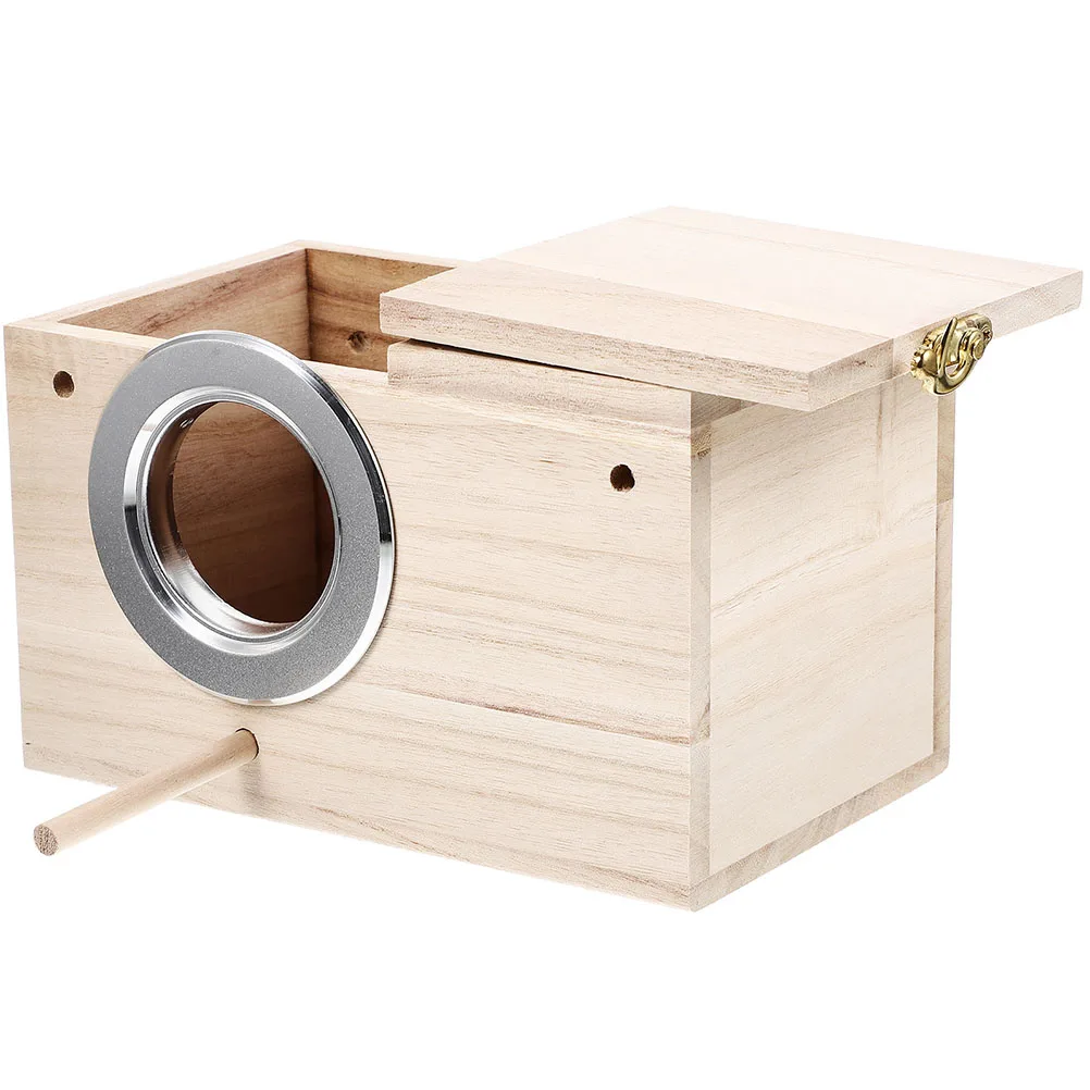 

Wooden Bird House for Garden Houses Parrot Decorations Birds Outdoor Nesting Boxes Stainless Steel Ornaments