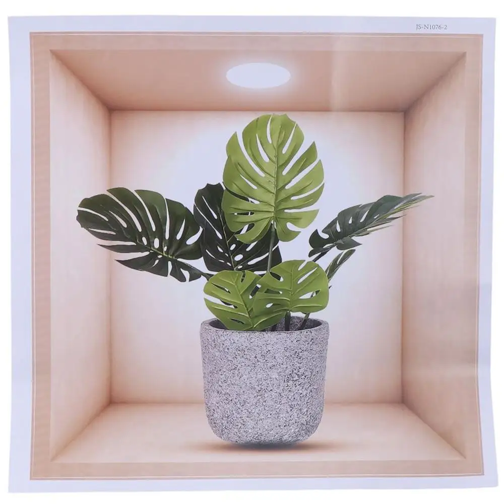 4 قطعة المطبخ الحمام الديكور 11.8X11.8 "3D النبات ملصقات جدار الإبداعية النباتات الخضراء الجدار ملصق للإزالة غرفة الفن المنزل