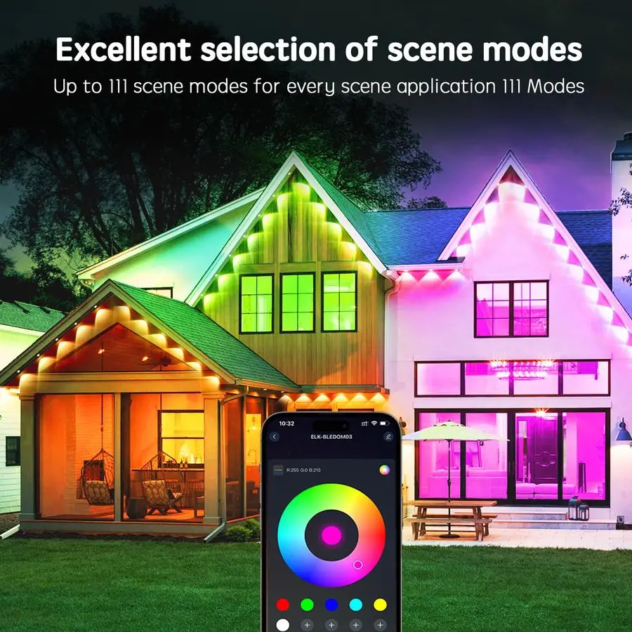 Permanent Outdoor RGB Lights,IP65 Waterproof Smart LED Eaves Lights with App Remote Control,for Christmas and All Holiday Decor,
