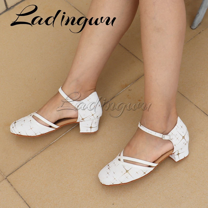 Ladingwu 2022 New Suedel And PU Square Heel Latin Dance Shoes Women\'s Salsa Black Women Shoes Low Heel Dance Shoes Soft Bottom 3