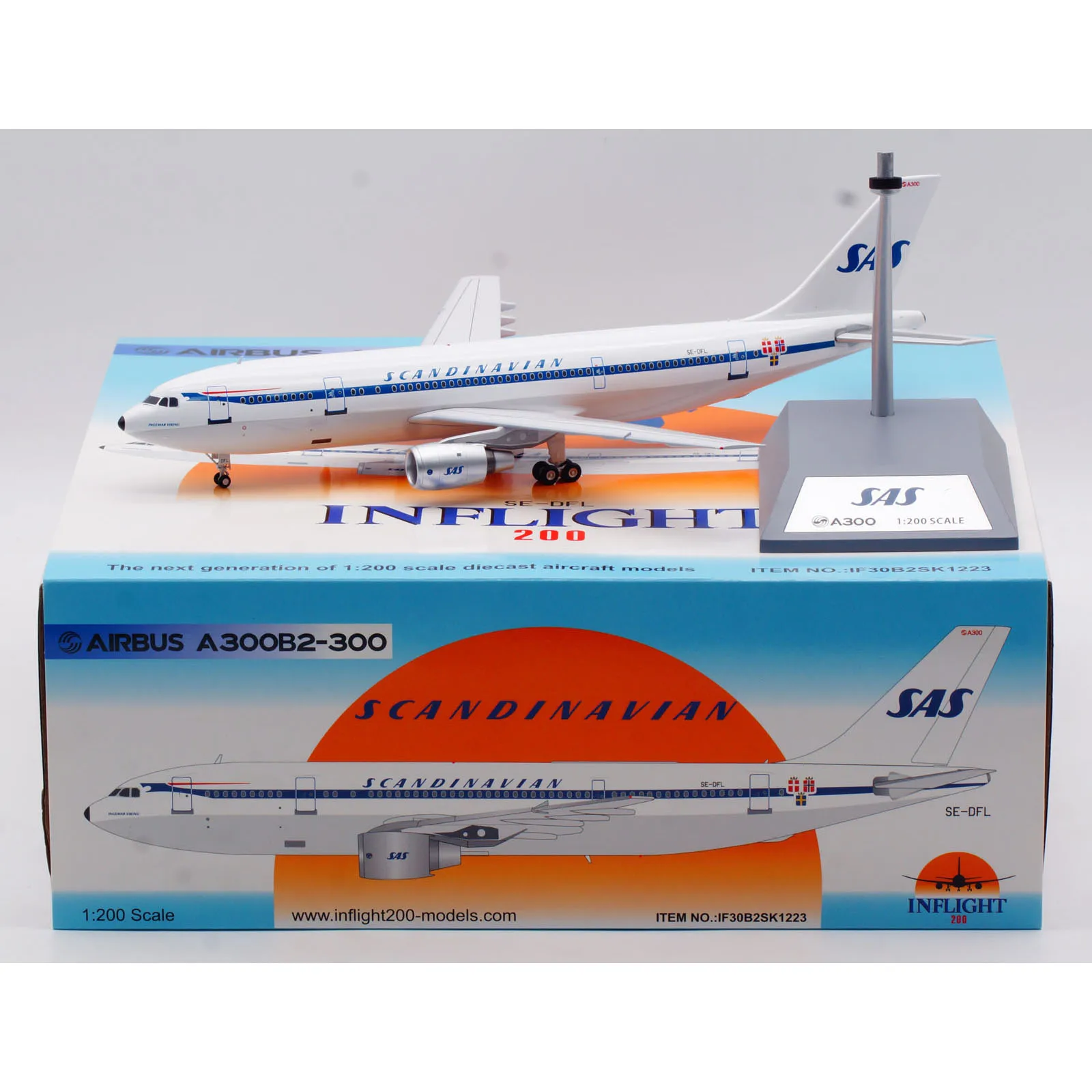 IF30B2SK1223 Alloy Collectible Plane Gift INFLIGHT 1:200 Scandinavian Airlines SAS Airbus A300B2 Diecast Aircraft Model SE-DFL