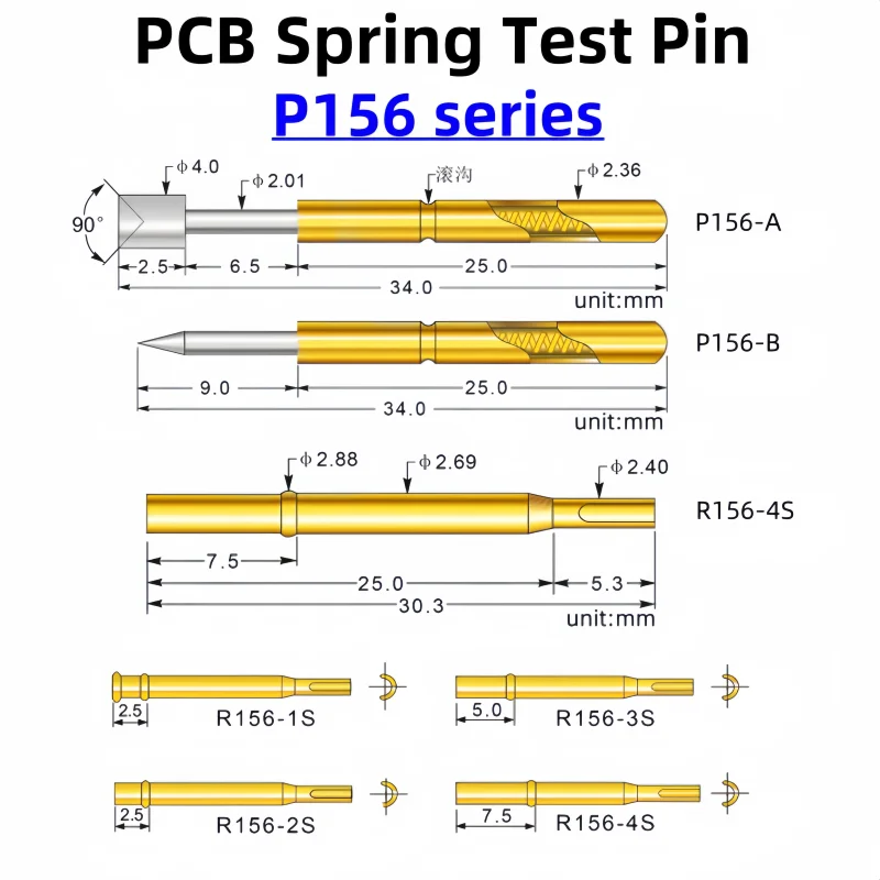 P156 Series Nickel Plated Brass Spring Test Probe Test Pin Pogo Pin Electric Needle PCB Test Tool P156-B P156-B1 34mm 2.36mm