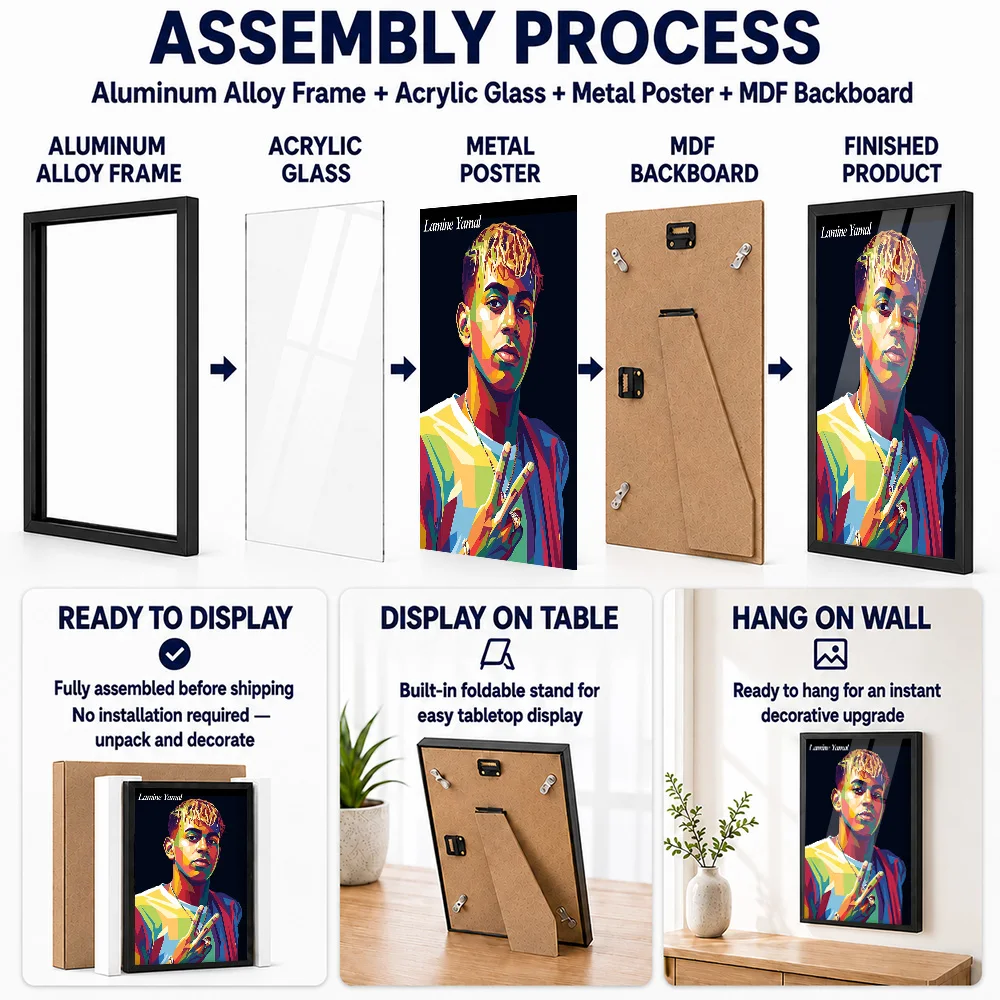 Lamine Yamal Pop Color Metal Poster With Aluminum Alloy Frame Personalized Photo Dynamic Athlete Style Wall Art For Sports Bar