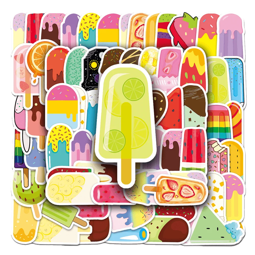 50pcs Ice Cream Stick Popsicle Stickers For Phone Case Suitcase Scrapbook DIY Cute Sticker Craft Supplies Scrapbooking Material