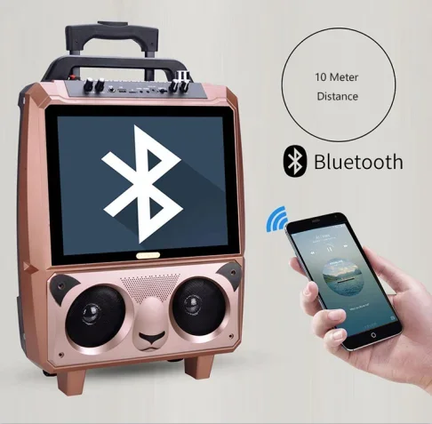 شاشة عرض كاريوكي على شكل باندا مقاس 15 بوصة، نظام بلازا للرقص المنزلي، مكبر صوت فيديو مع عجلة عربة #4