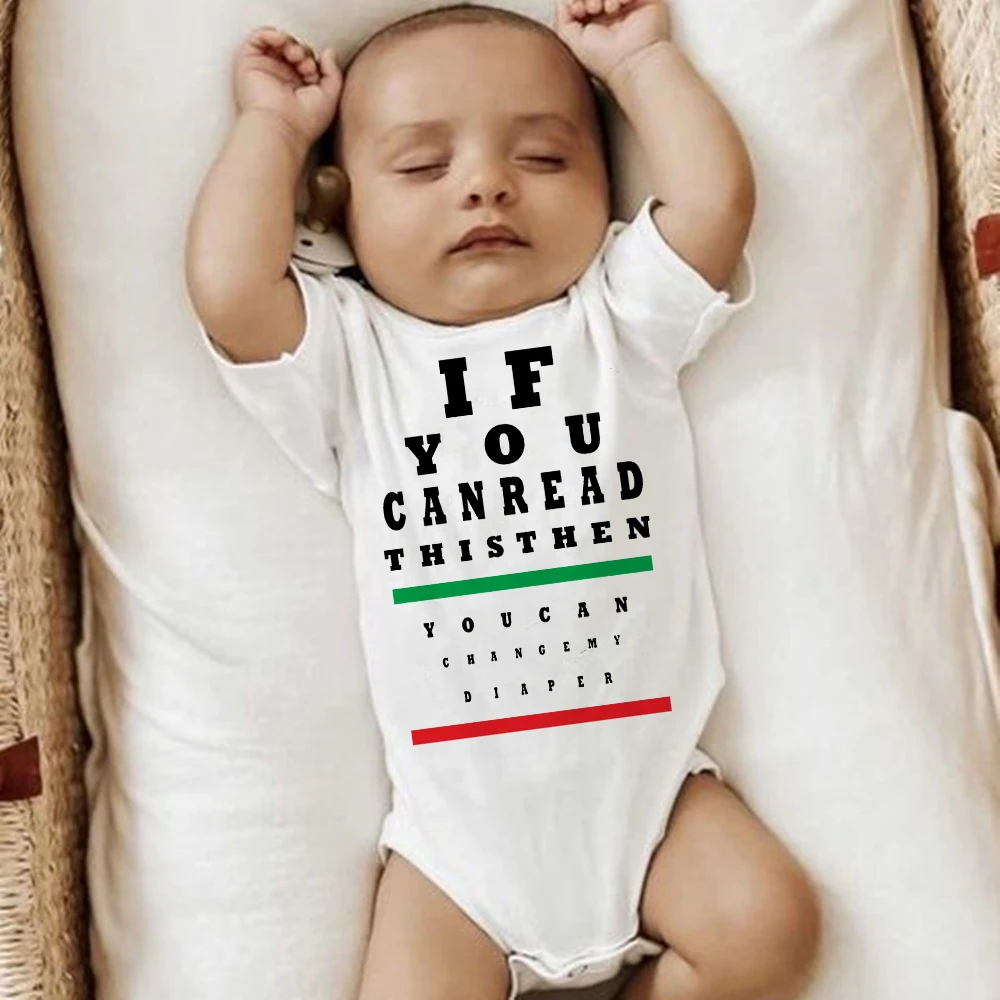 If You Can Read This Then You Can Change My Diaper Printed Baby Bodysuit Funny Infant Clothes Short Sleeve Boys Girls Jumpsuit