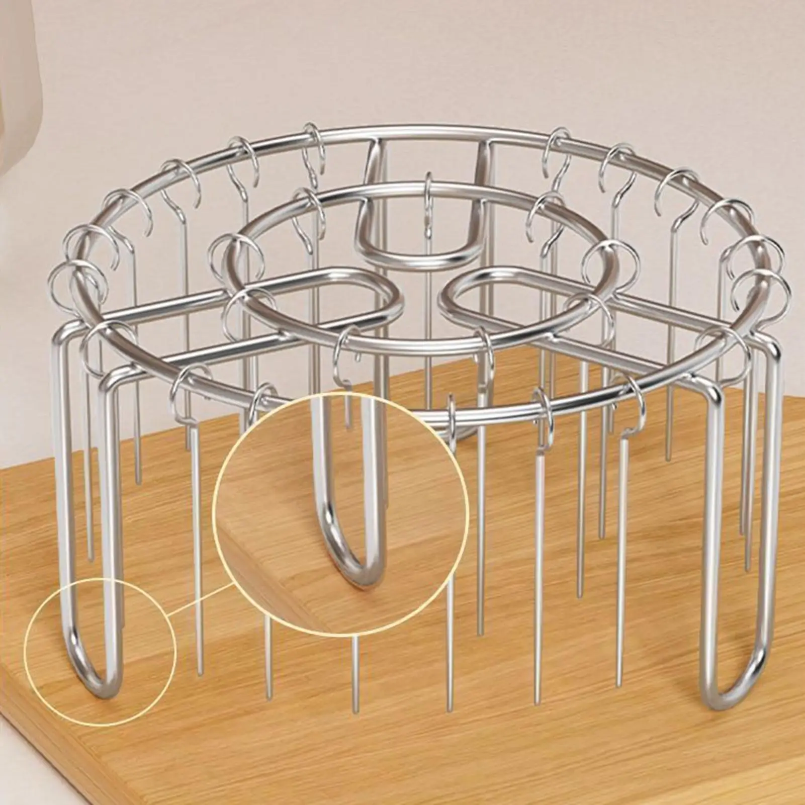 

Stainless Steel Air Fryer Grill Round Barbecue Grill with Grilled Skewers Hanging Skewers Rack Vertical Grill Rack