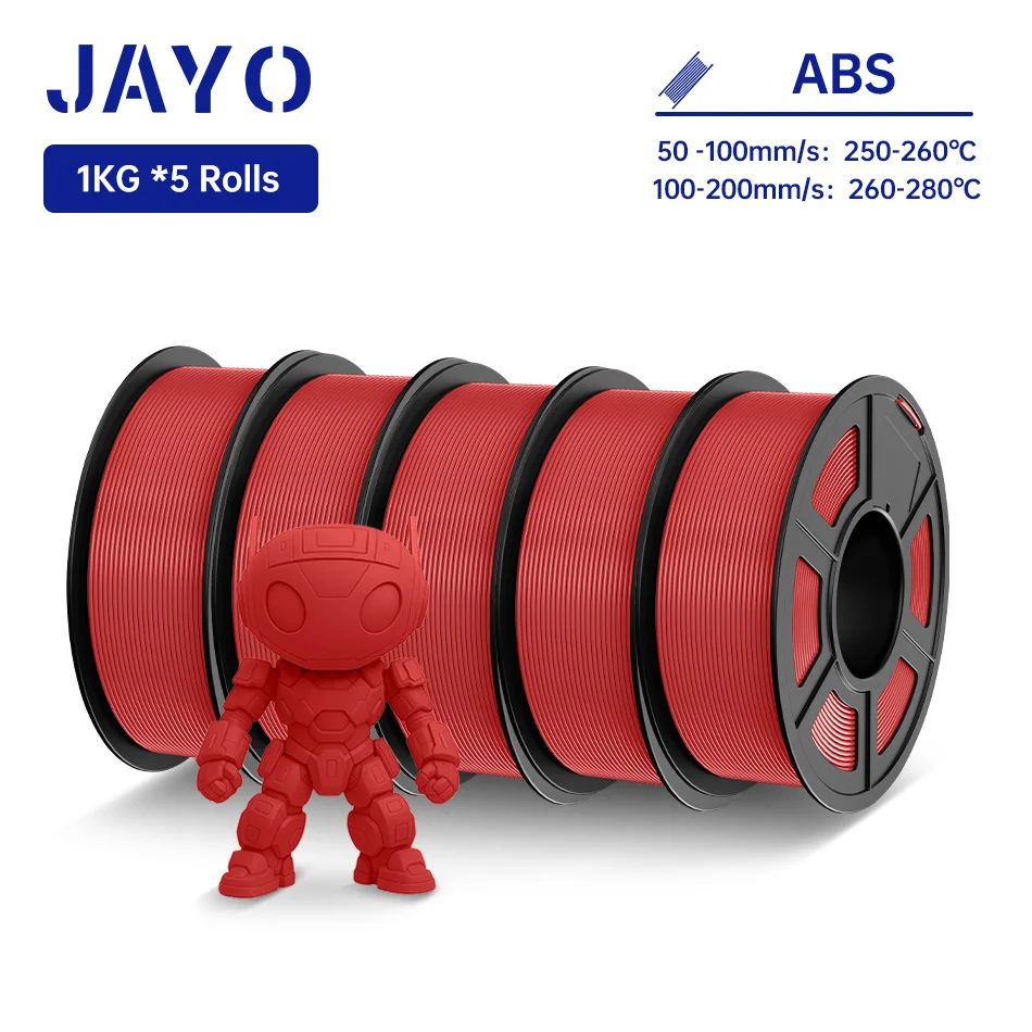 JAYO ABS 3D-Drucker-Filament 5KG 1,75mm ABS für 3D-Drucker, ABS 3D-Drucker-Filament mit Heißverformung 90°, Perfekt für Funktionale Prototypen & Mechanische Teile