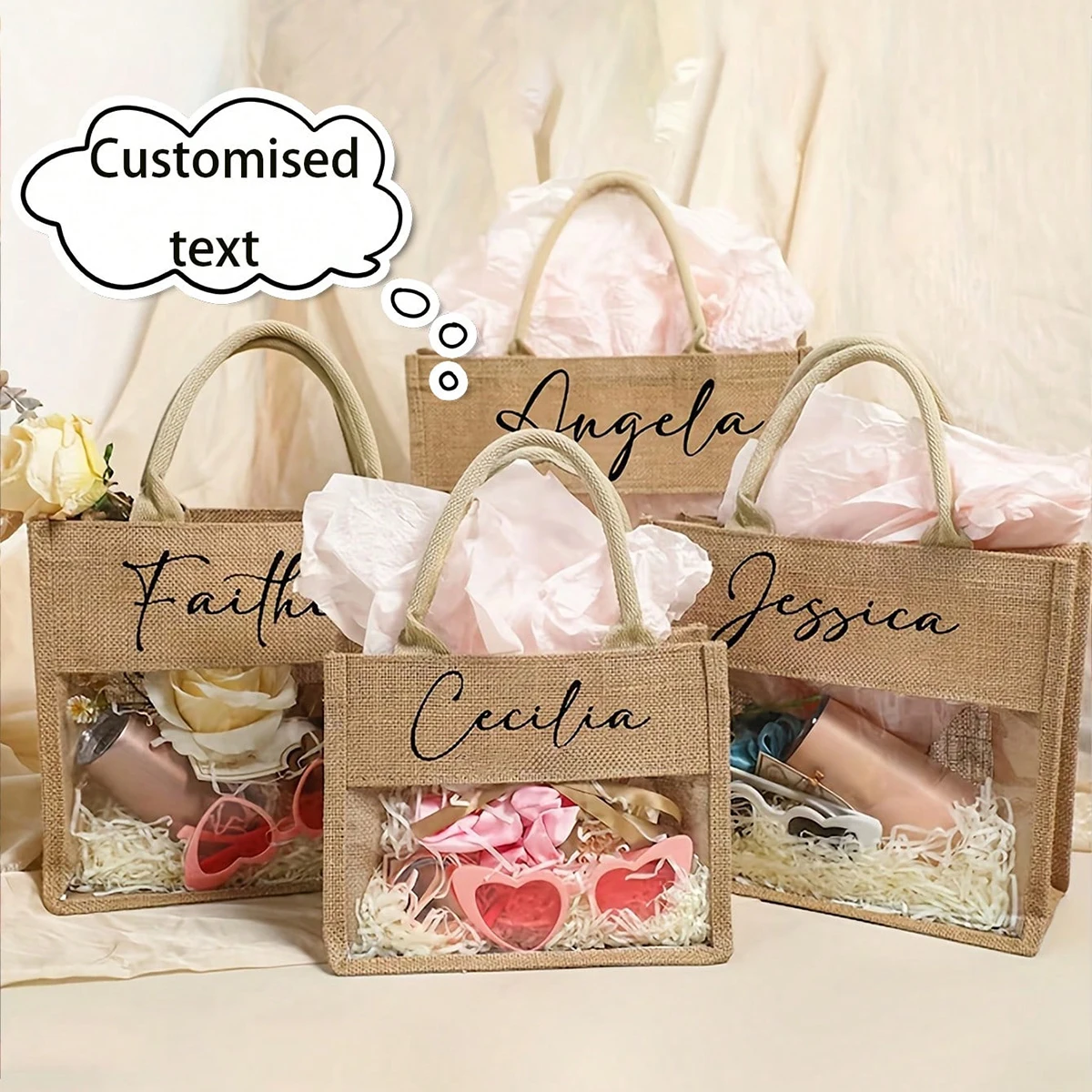 

Настраиваемые льняные сумки-тоут, водонепроницаемые сумки для покупок, сумки для хранения и дорожные сумки из льна, подходящие для свадеб, дней рождения, поездок на пляж и отпуска, идеально подходят для подружек невесты, студентов и пляжных прогулок.