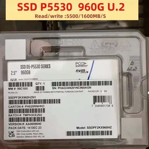 Intel P5530 960G 1.92TB 3.84TB U.2 Pcie4.0Nvme 솔리드 스테이트 엔터프라이즈 SSD용 원본