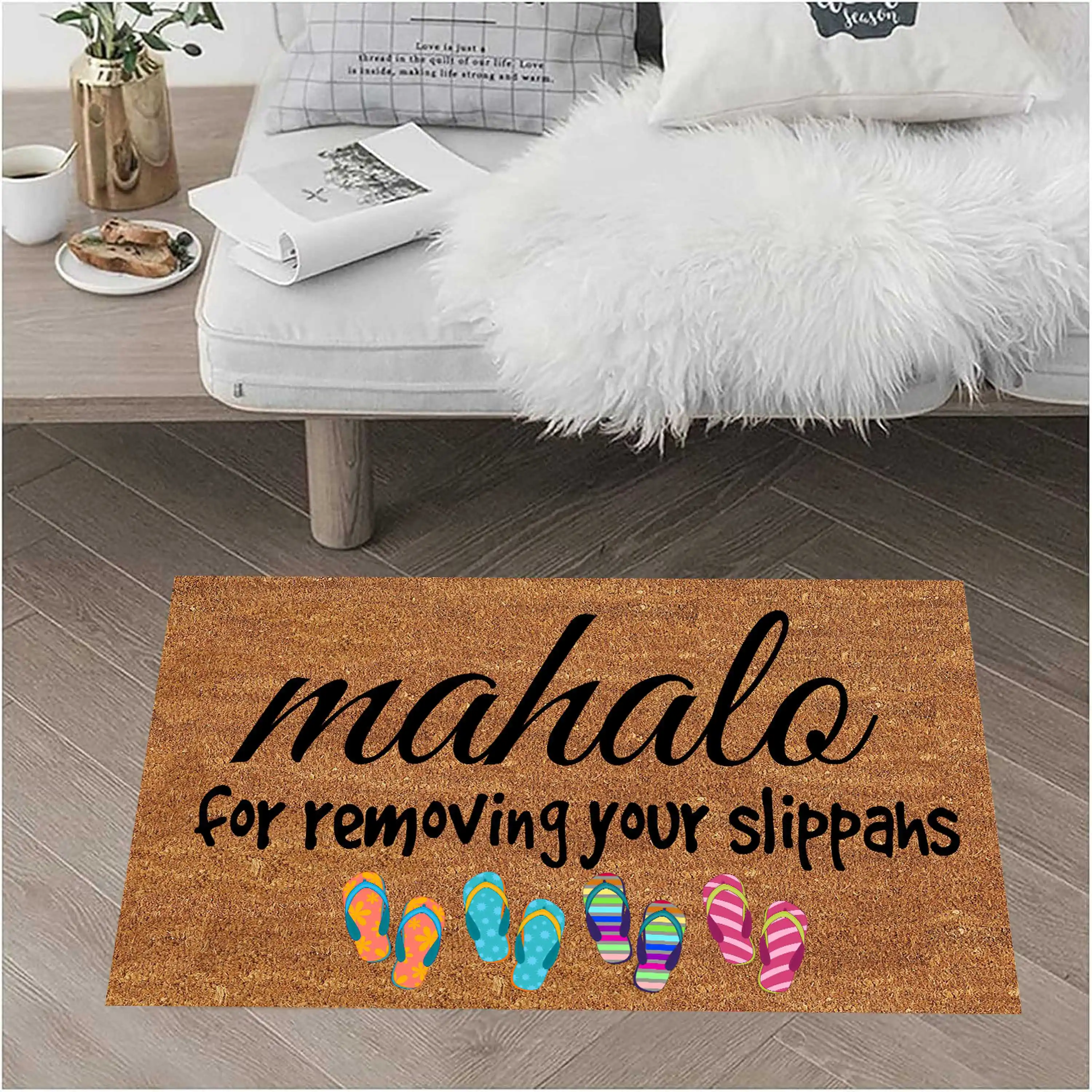 

Doormat Mahalo for Removing Your Slippahs Door Mat Outdoor Entrance Door Mat Indoor Rugs Hawaii Beach Welcome Mat 30" L x 18" W