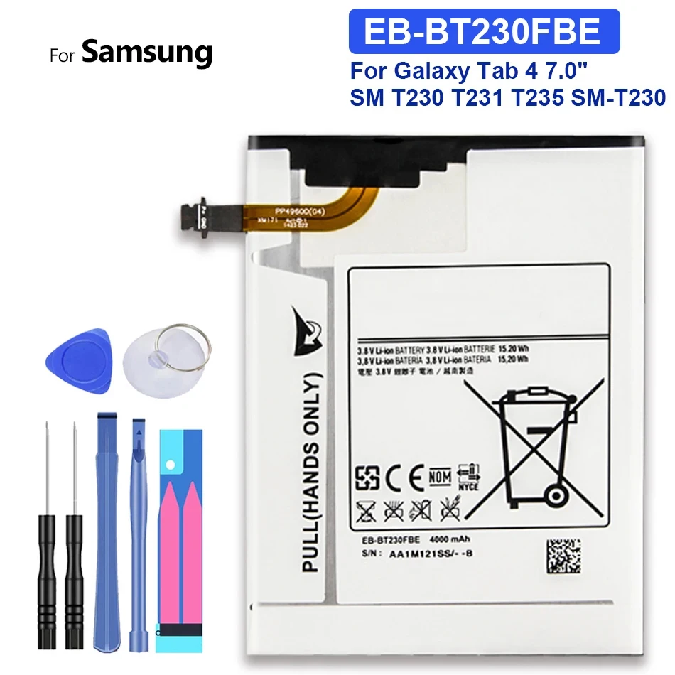 

EB-BT230FBE Tablet Battery For Samsung Galaxy Tab 4, Tab4, 7.0 ", T230, T231, T235, SM-T230, SM-T231, SM-T235, 4000Mah