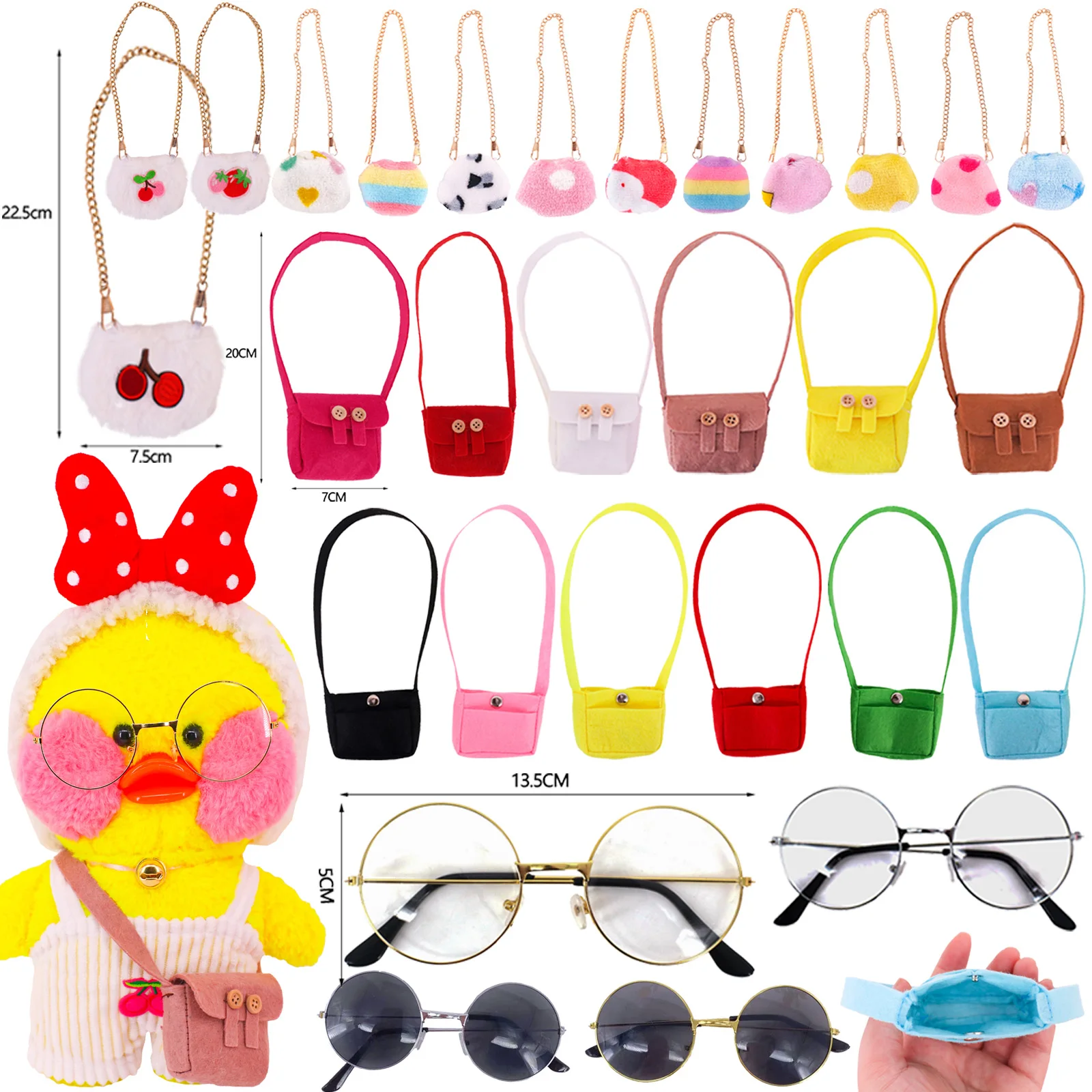 Bag Glasses Clothes For Lalafanfan Yellow Duck 30Cm Plush Toy Bag Round Glasses Accessories Children\'s Toy Girls Birthday Gifts