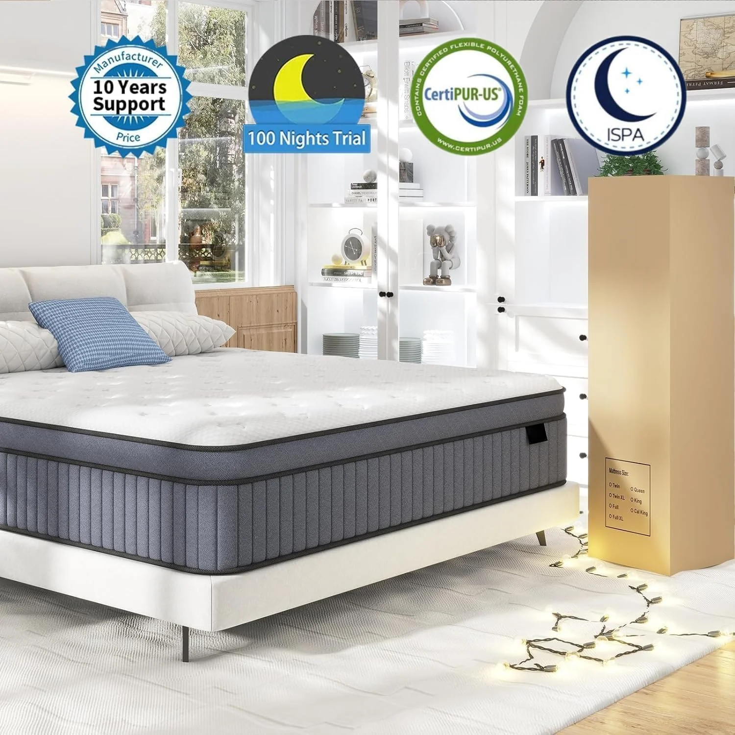 14 Inch Firm Hybrid King Mattress in a Box, Mattress King With High density Memory Foam and Independent Pocket Springs