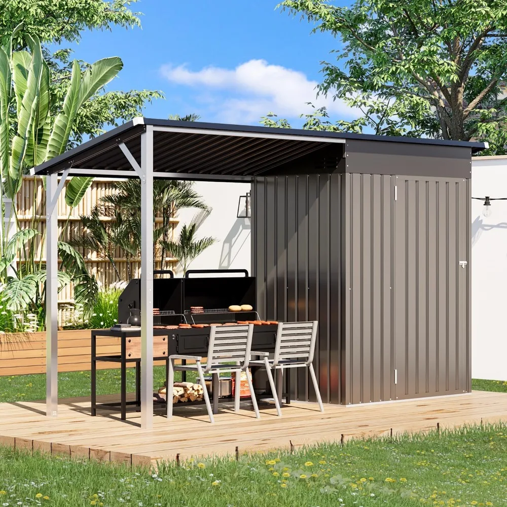 

Outdoor Open-Sided Storage Shed, 3x5 Sheds & Outdoor Storage with 15 Sq. Ft Covered, 5x3 Small 2-in-1 Tool Shed with Attached H