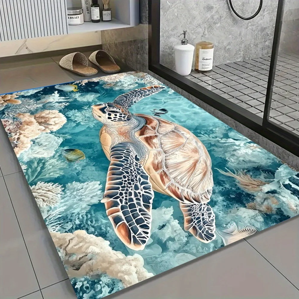 Tropical Ocean Turtle Pool Rug Mat Waterproof Bath Bathroom Floor Carpet Decorative Home Decor Washable Area Rug