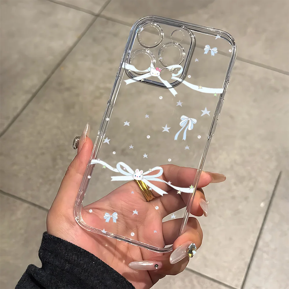 الأزرق القوس كيتي أرنب سيليكون جراب هاتف آيفون 17 16 15 14 13 12 11 برو Xs ماكس الهواء البسيطة 7 8 6 6s زائد SE 2020 2022 غطاء