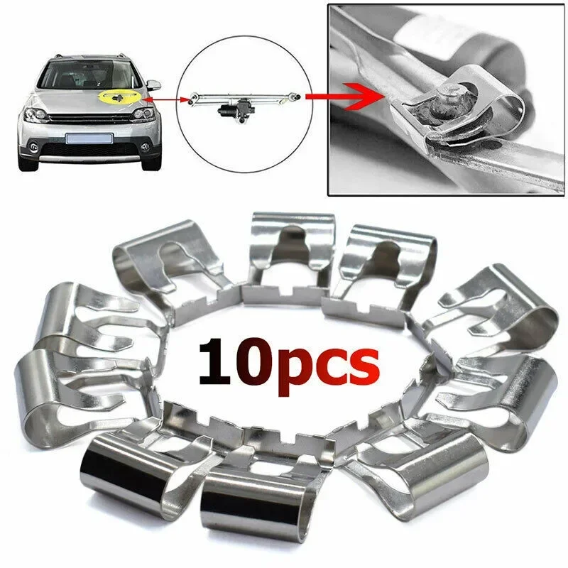 

10pcs Car Windscreen Wiper Link Linkage Rods Repair Clip Spring Kit Metal Wiper Linkage Repair Clips Car Accessories