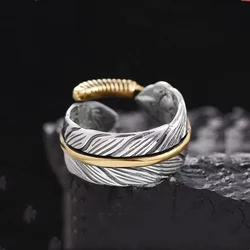 Silver Plated Feather Wings Split Ring Men's Stylish Cool Adjustable Size Rings Women's Trendy Punk Party Jewelry
