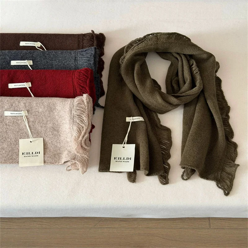 100% Pure Lace Floral Wool Knitted Shawl Scarf Wrap Korean Style Hollow-out Cape Warm Autumn Winter Shoulder Scarf Casual Hijab