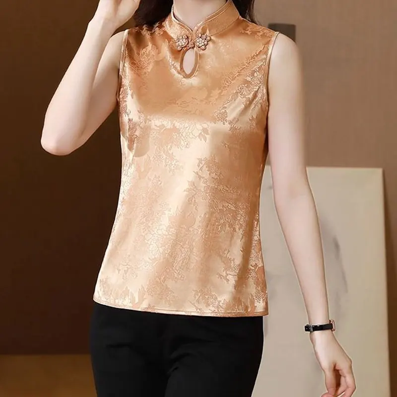 Summer Solid Buttons Women's Clothing Ladies Elegant Temperament Interior Lapping Tops Sleeveless Pullovers Camisole T-Shirts