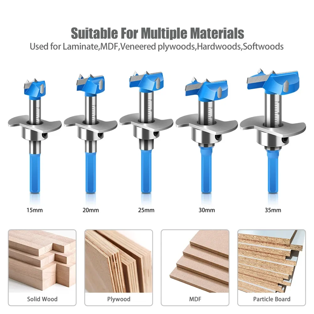 1PC Woodworking Drill Bit Hexagonal Handle Adjustable Woodworking Hole Puncher Limit Hole Puncher Hard Alloy Drill Bit Reaming