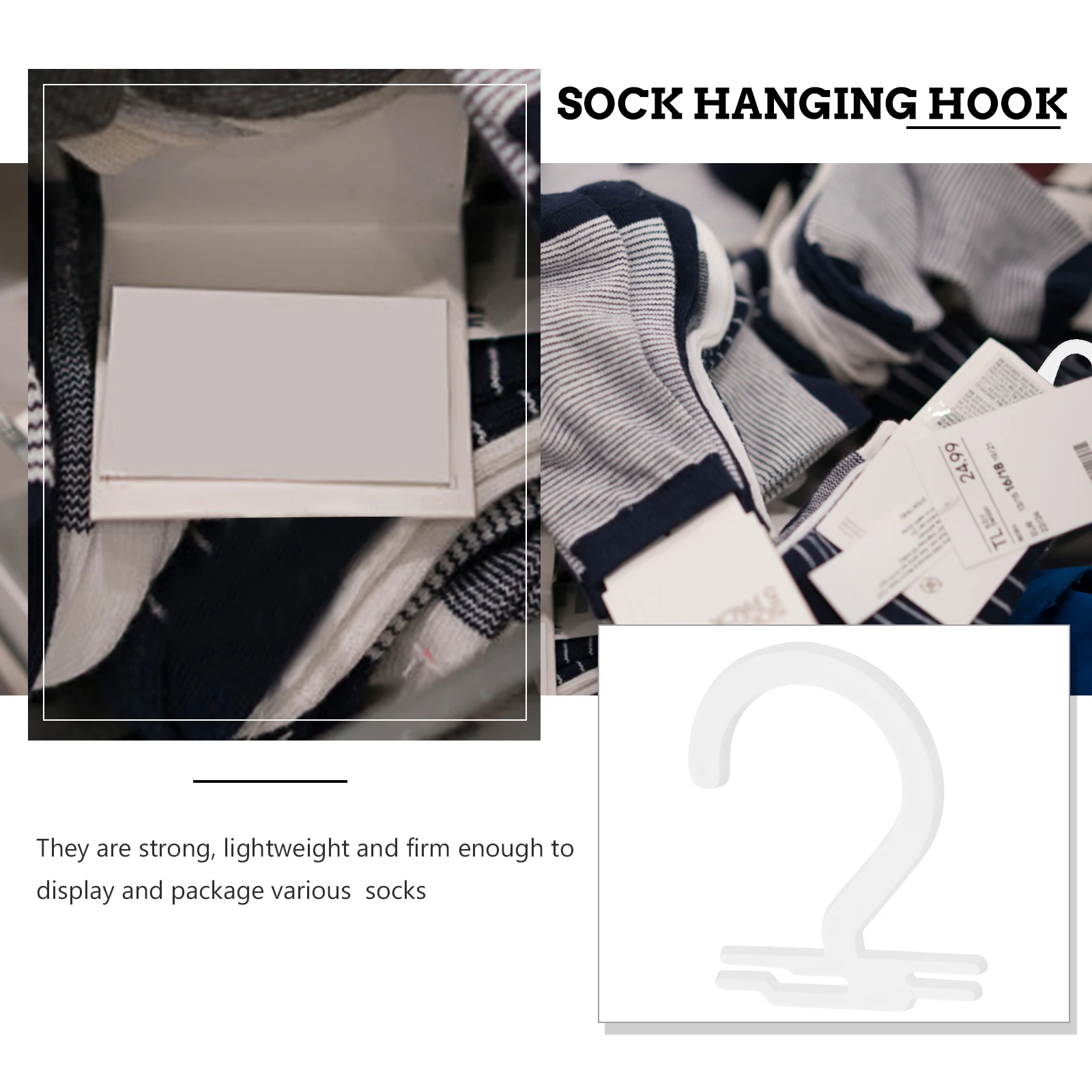 

50Pcs Sock Hook Plastic Retail Hangers Strong Lightweight Firm Socks Bundling Pairing Sock Display Hanger