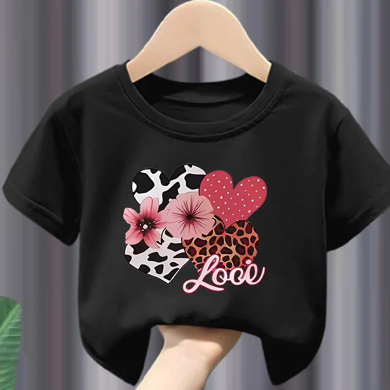 

Children's T-shirts in The Summer Casual Trend, Featuring Leopard Print Heart Print, Fashionable Round Collars and Short Sleeves