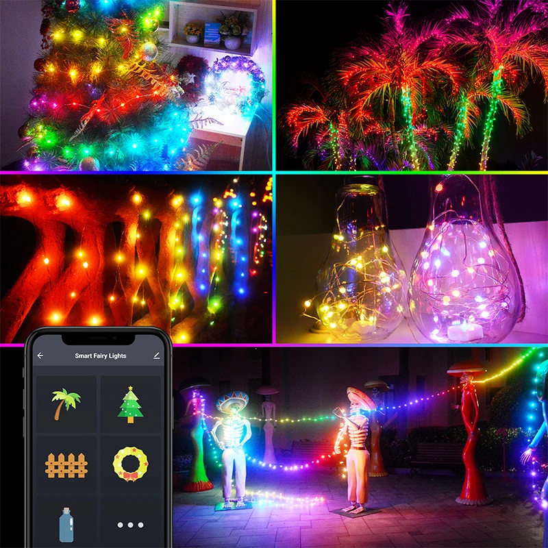 10/20M girlanda żarówkowa LED światła WiFi Bluetooth inteligentne RGB muzyka rytm światła DIY ślub boże narodzenie nowy rok urodziny strona dekoracji