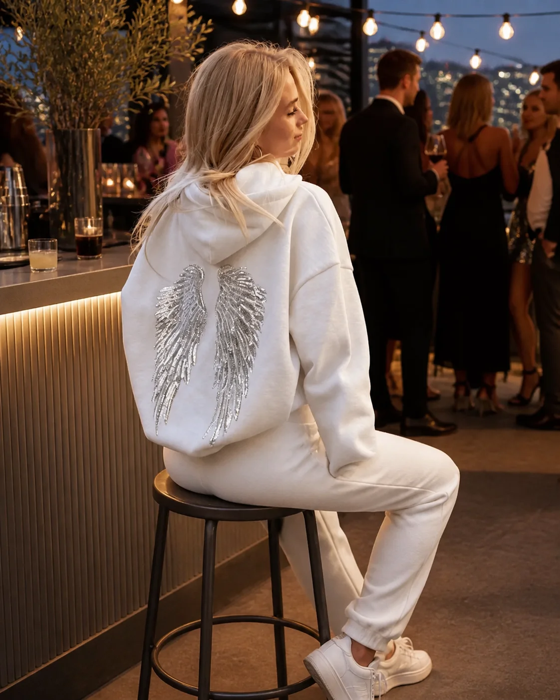 New Trendy Gray Oversized Zip Up Hoodie Mens Womens Sparkly Sequined Angel Wing Hoodie Y2K Harajuku Casual Street Style Hoodie