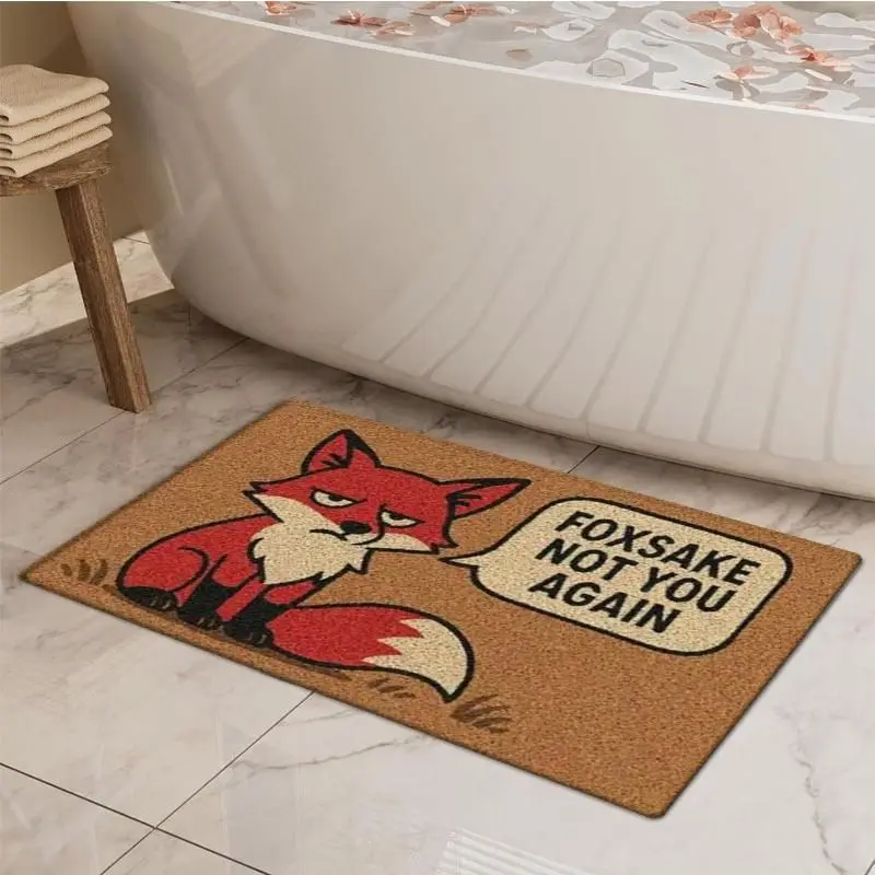 VIKAMA Funny Fox Doormat Foxy Sake Not You Again Skid Resistant Front Door Entry Welcome Coir Floor Rug Seasonal Xmas Decor