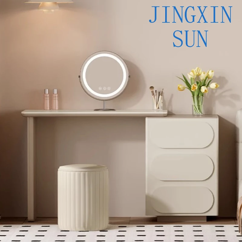 Home Cream Wind Retractable Rotary Dresser Bedroom Storage Makeup Table Vanity Dressing Table Makeup Desk Dressers Room Drawers