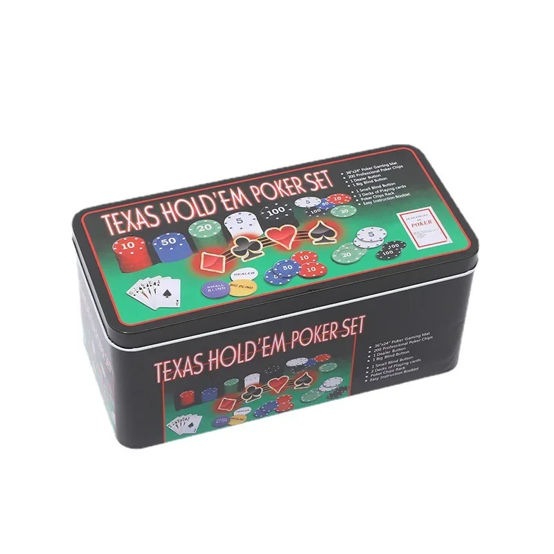 Прямая поставка Texas Poker Black Jack, набор 200 фишек с скатертью и 2 колодами покера