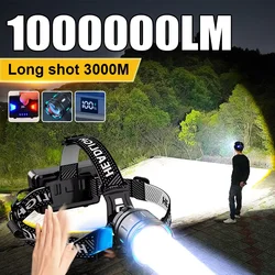 1000000LM High Lumens Powerful Headlamp Rechargeable Head Flashlight Led Light Fishing Camping Headlight 18650 Battery Lantern