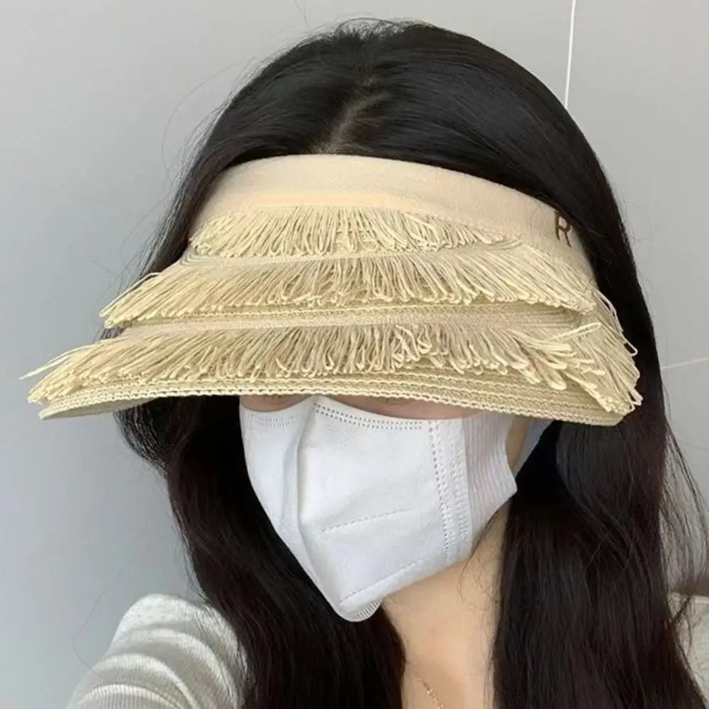 واسعة حافة مصمم شرابة قبعات من القش فارغة أعلى حماية من الأشعة فوق البنفسجية فارغة أعلى قبعة الشمس الشاطئ الصيف ظلة قبعة للنساء