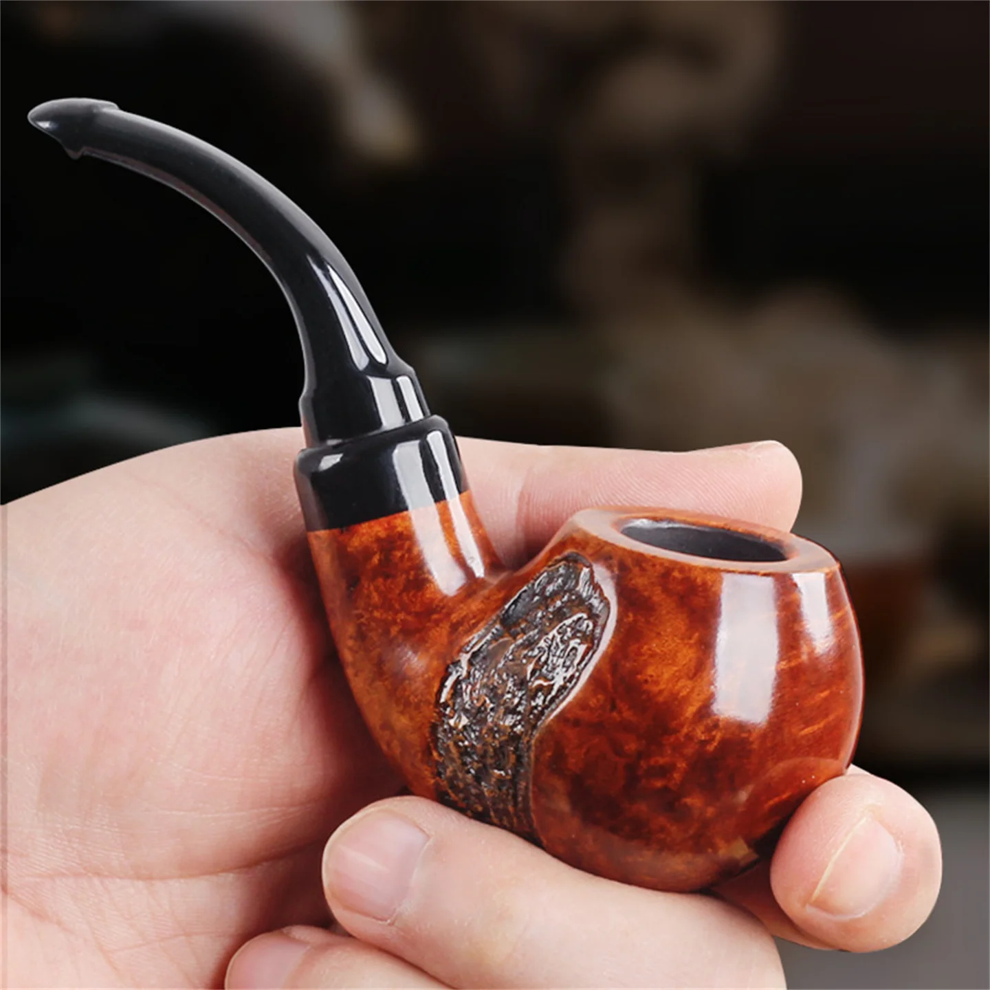 Big Ox Head Briar Wood 9mm Filter Cut Tobacco Pipe Retro Gentleman Bent Type Handmade Smoking Pipe With Accessory Father\'s Gift