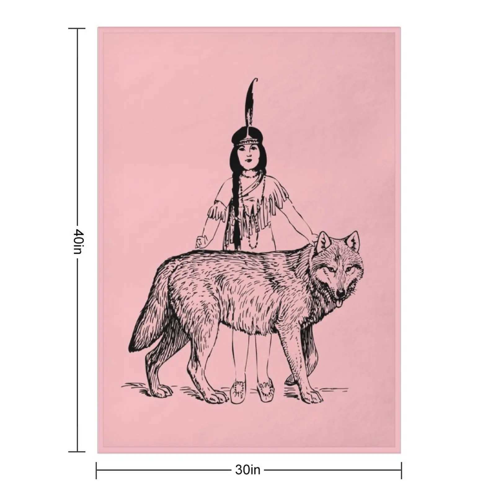 فتاة أمريكية أصلية مع ذئبها رمي بطانية لطيف منقوشة بياضات سرير أسرة شتوية بطانيات أريكة عملاقة