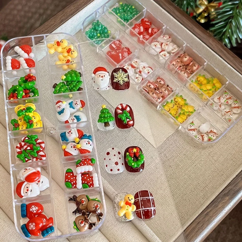 Colorful Santa Claus Christmas Tree Gingerbread Man Elk Bowknot Butterfly Pearl Snowflakes Star Nail Art Accessories Decorations